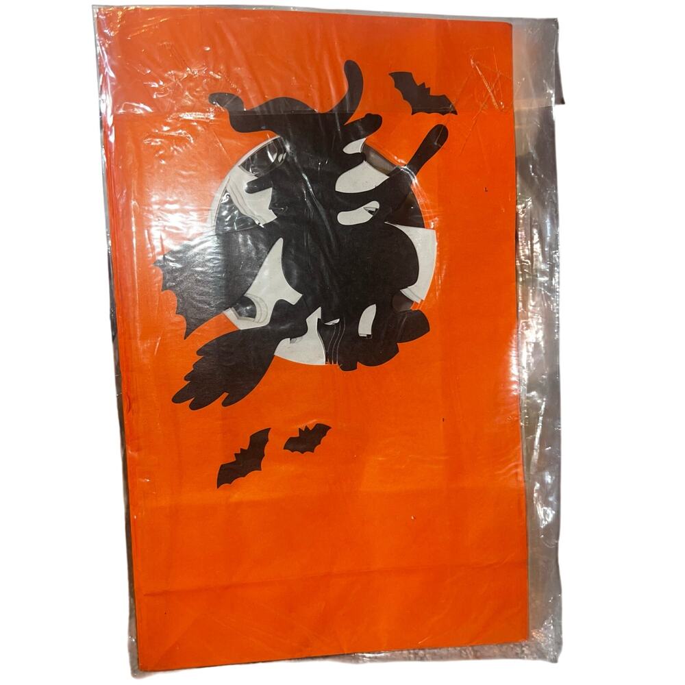 Vintage 1990 Halloween Die Cut Bag Witch on broom bat luminaries 6 CANDLE BAGS